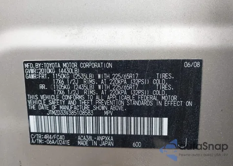 2008 Toyota Rav4 from USA, damaged, VIN JTMZD33V385108583